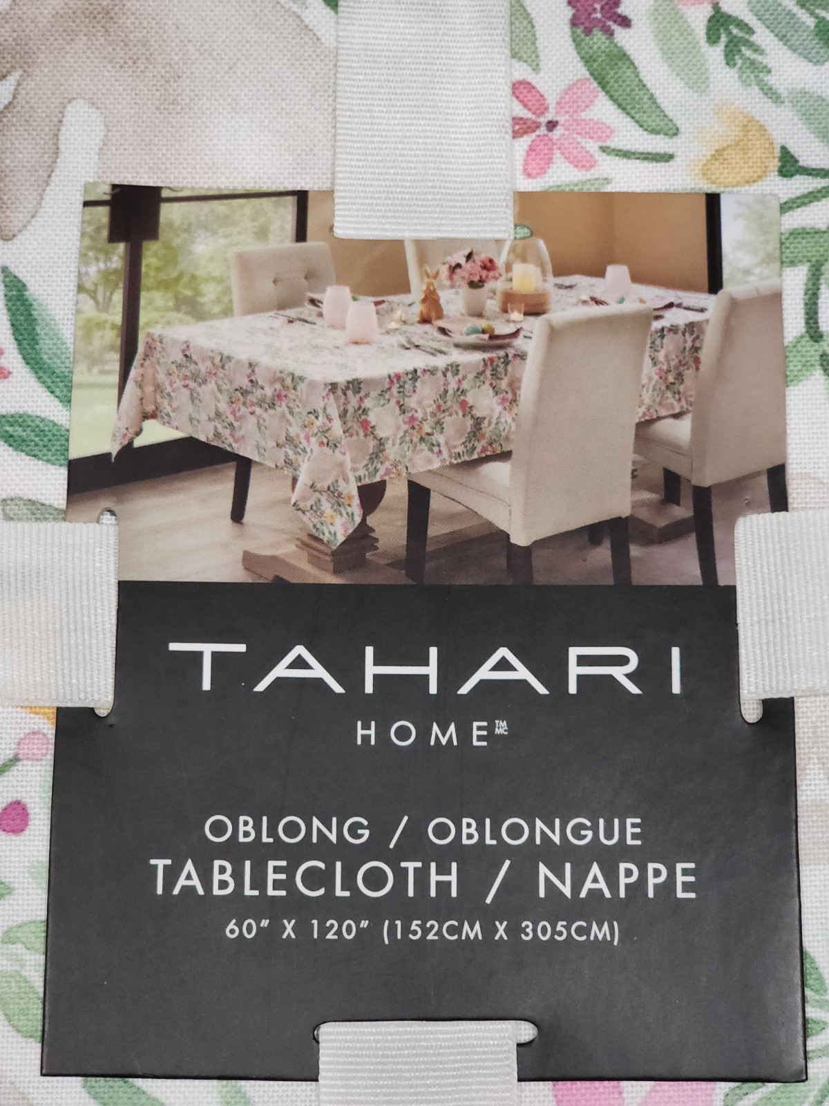 Tahari Floral Bunny Easter Tablecloth 60x120 Oblong Pastel Spring Garden PRETTY
