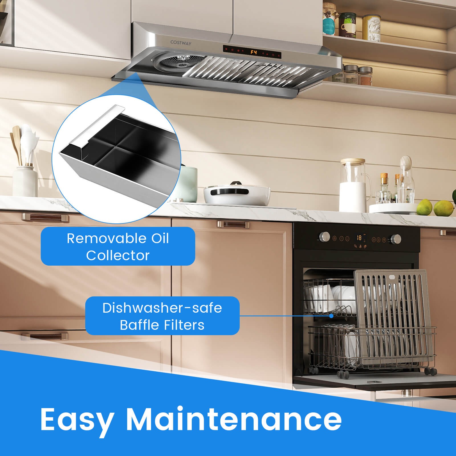 36 Inch Under Cabinet Range Hood w/Oil Collector, 4 Fan Speeds, Touch/Gesture