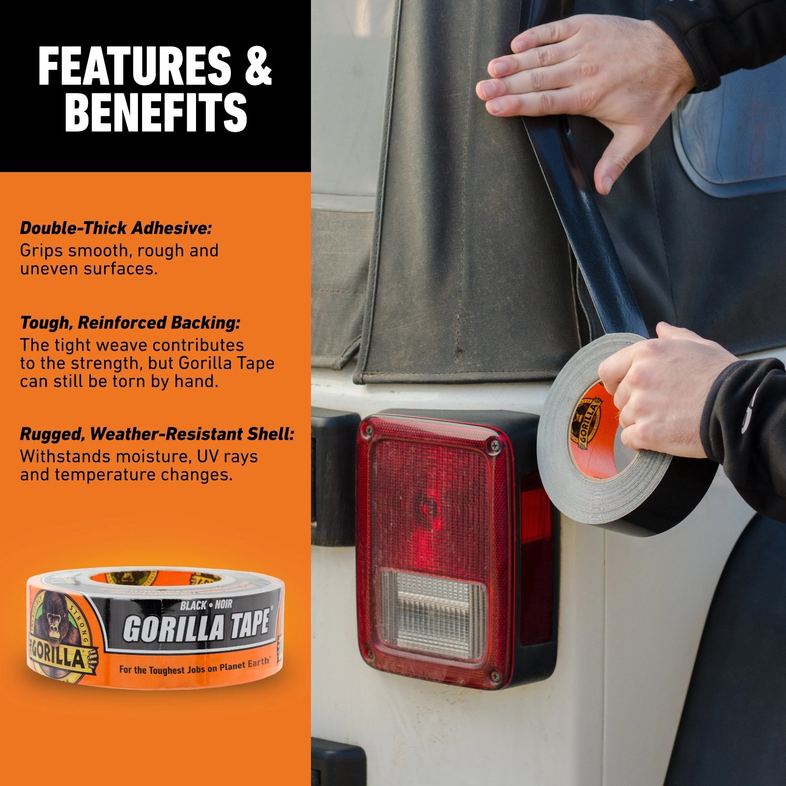 Gorilla 30 Yard Black Tough Duct Tape Single Roll, Pack of 1