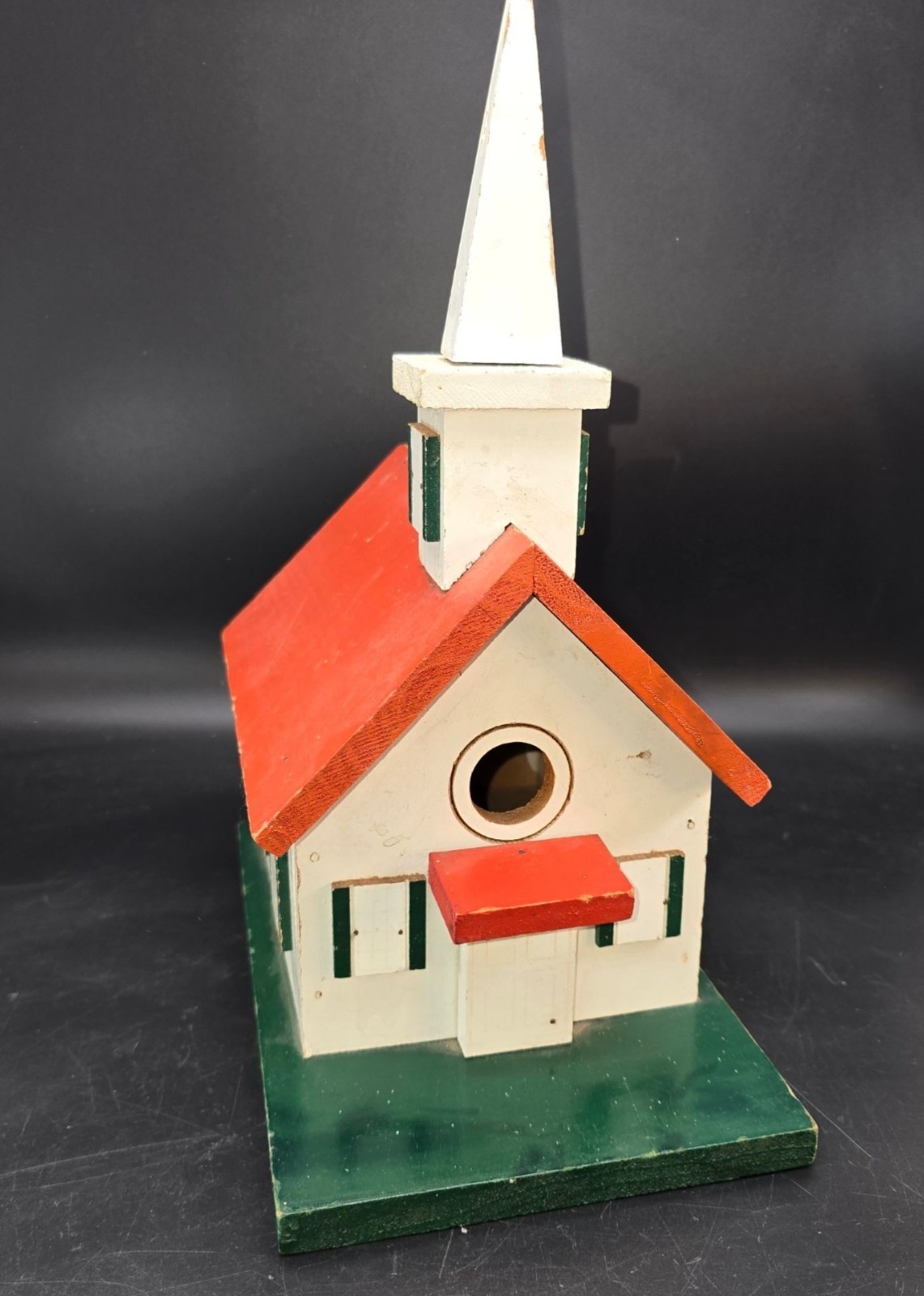 Vintage Handcrafted Wooden Church Birdhouse With Red Roof & Steeple CM2250