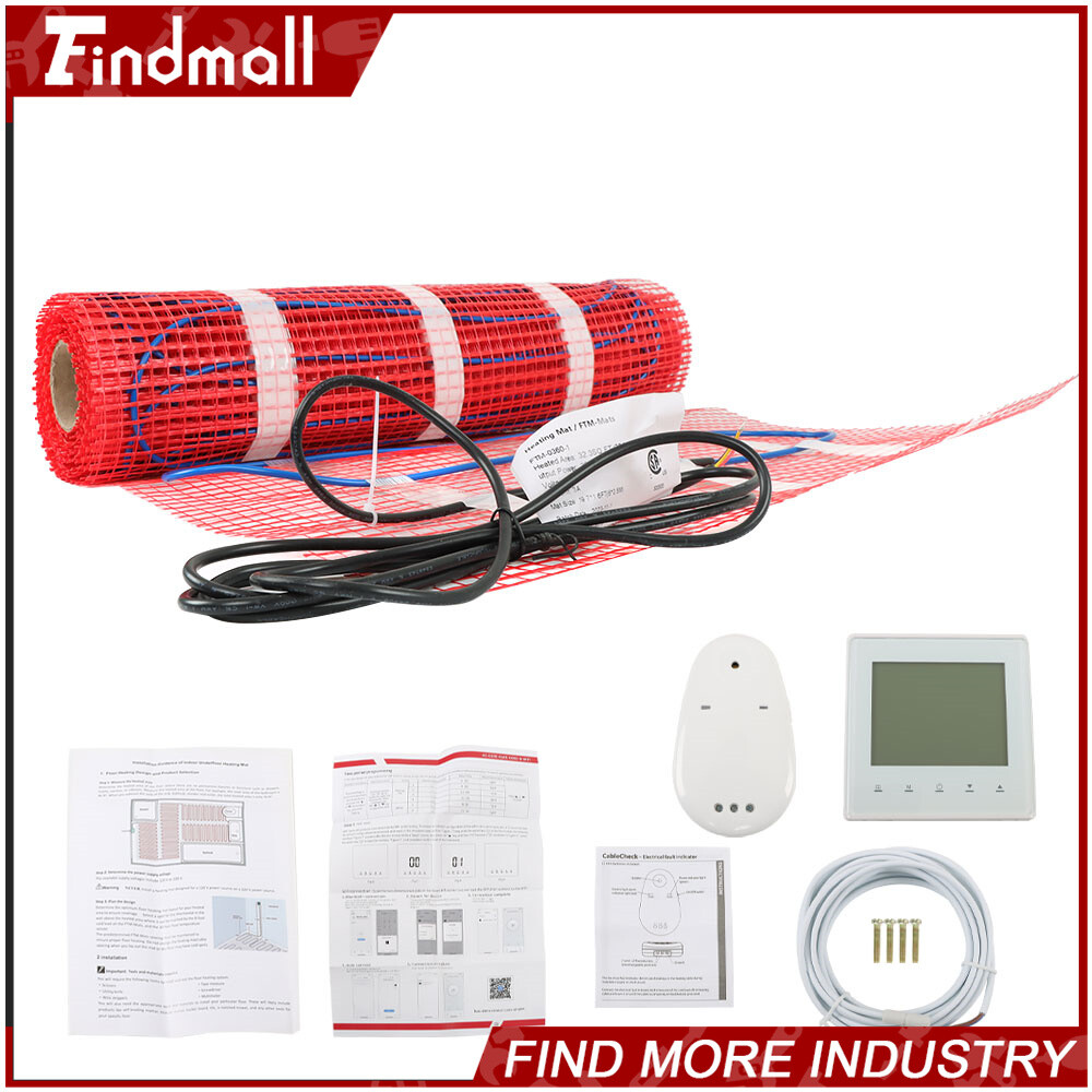 Electric Floor Heat Mat Kit (10-100sqft), 120V Underfloor Radiant Heating System