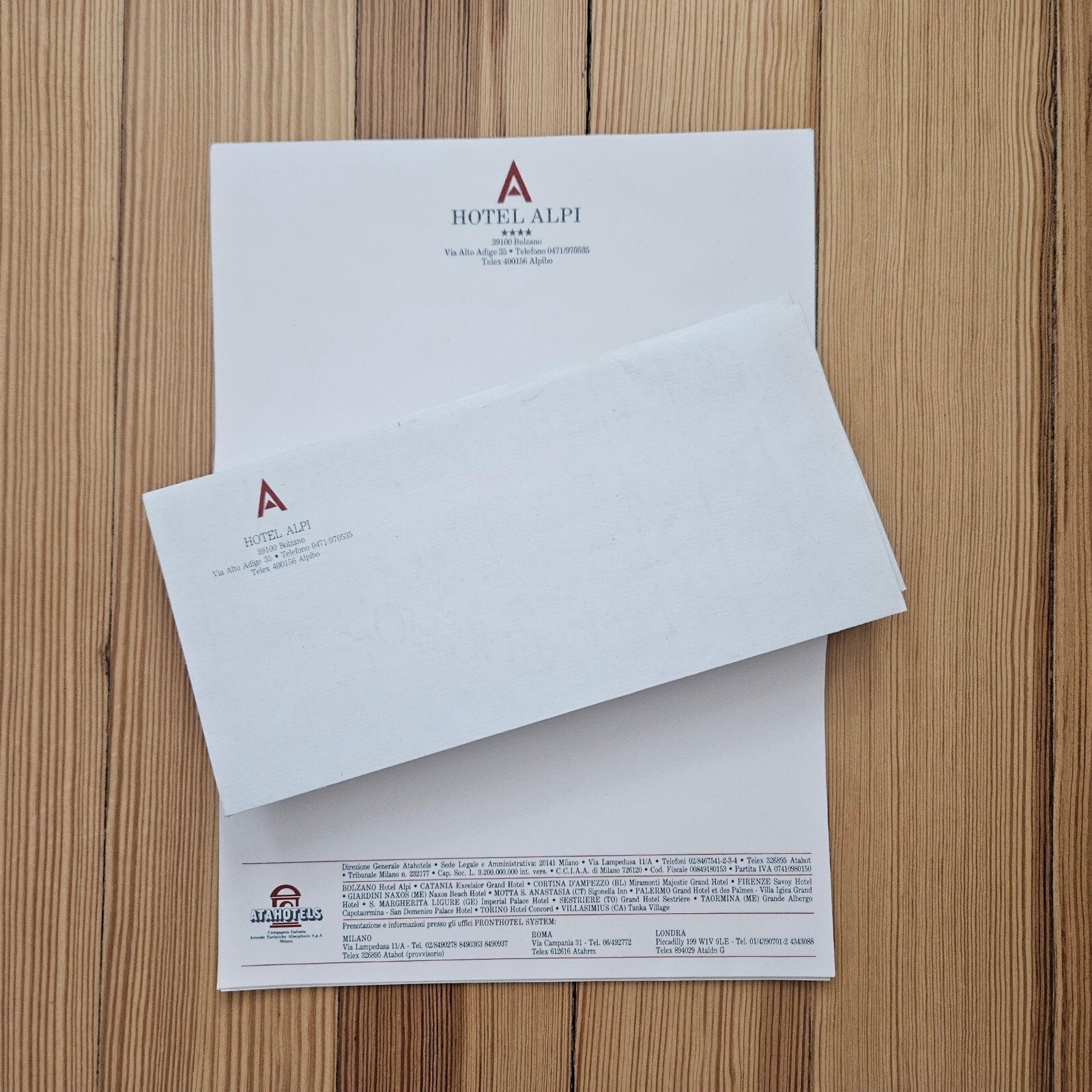 Vintage Interhotel Executive & Atahotel Alpi Stationery Paper, Milano Italy
