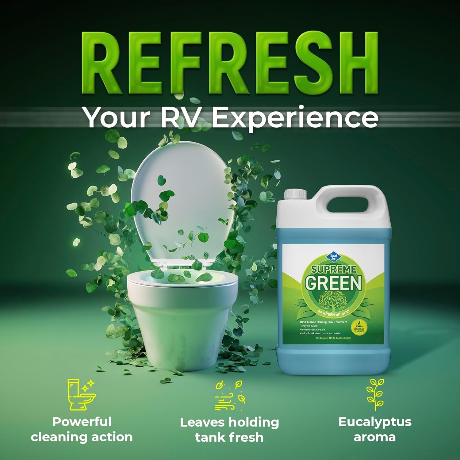 Travel Jon Supreme Green RV & Marine Tank Treatment 1 Gallon Eucalyptus