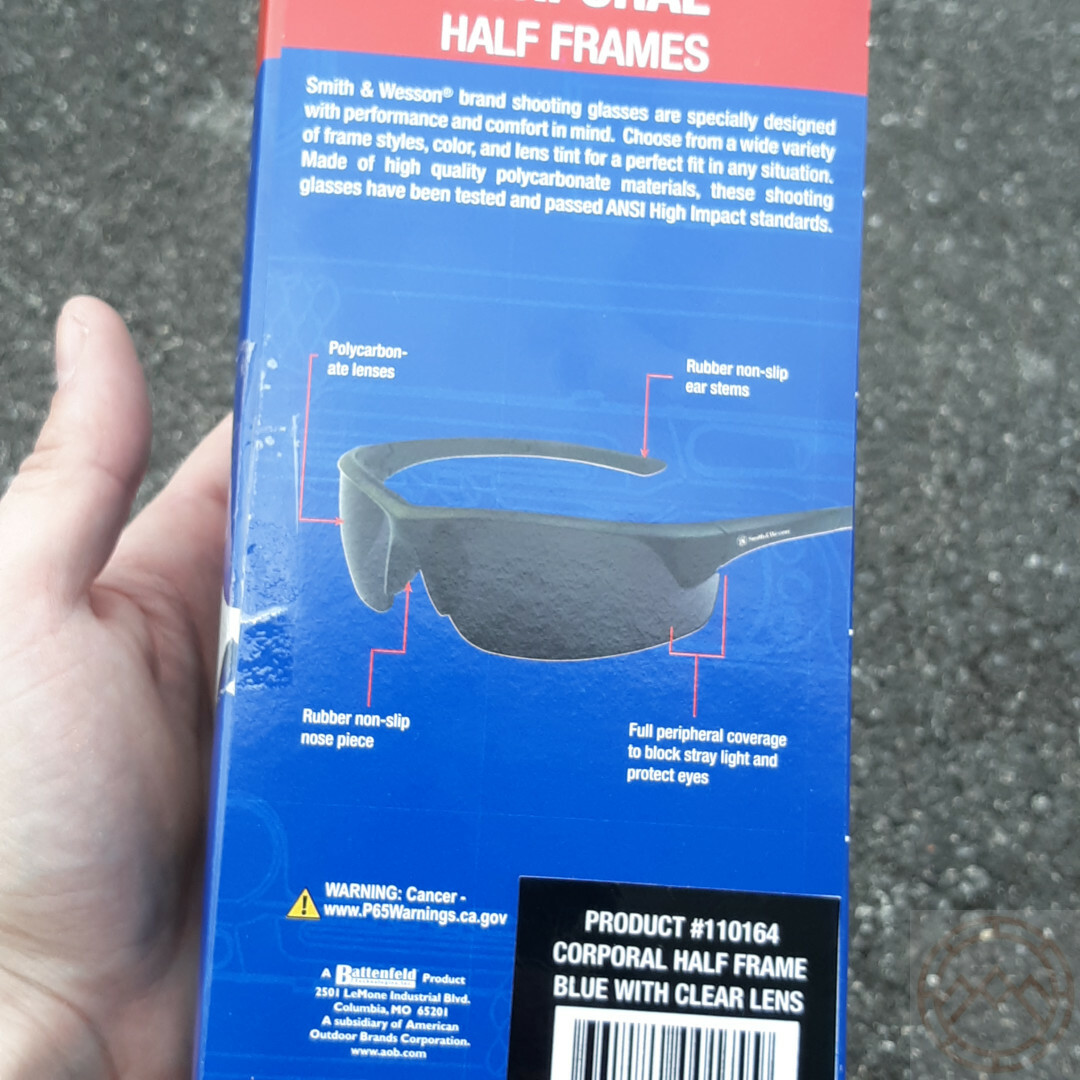 Smith & Wesson Corporal Shooting Glasses Clear Full Periphery Anti-Fog Non-Slip