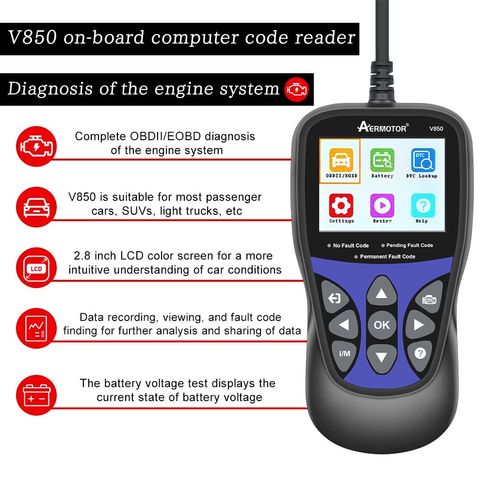 V850 OBD2 CAN OBDII Scanner Code Reader Car Diagnostic Scan Tool Check Engine