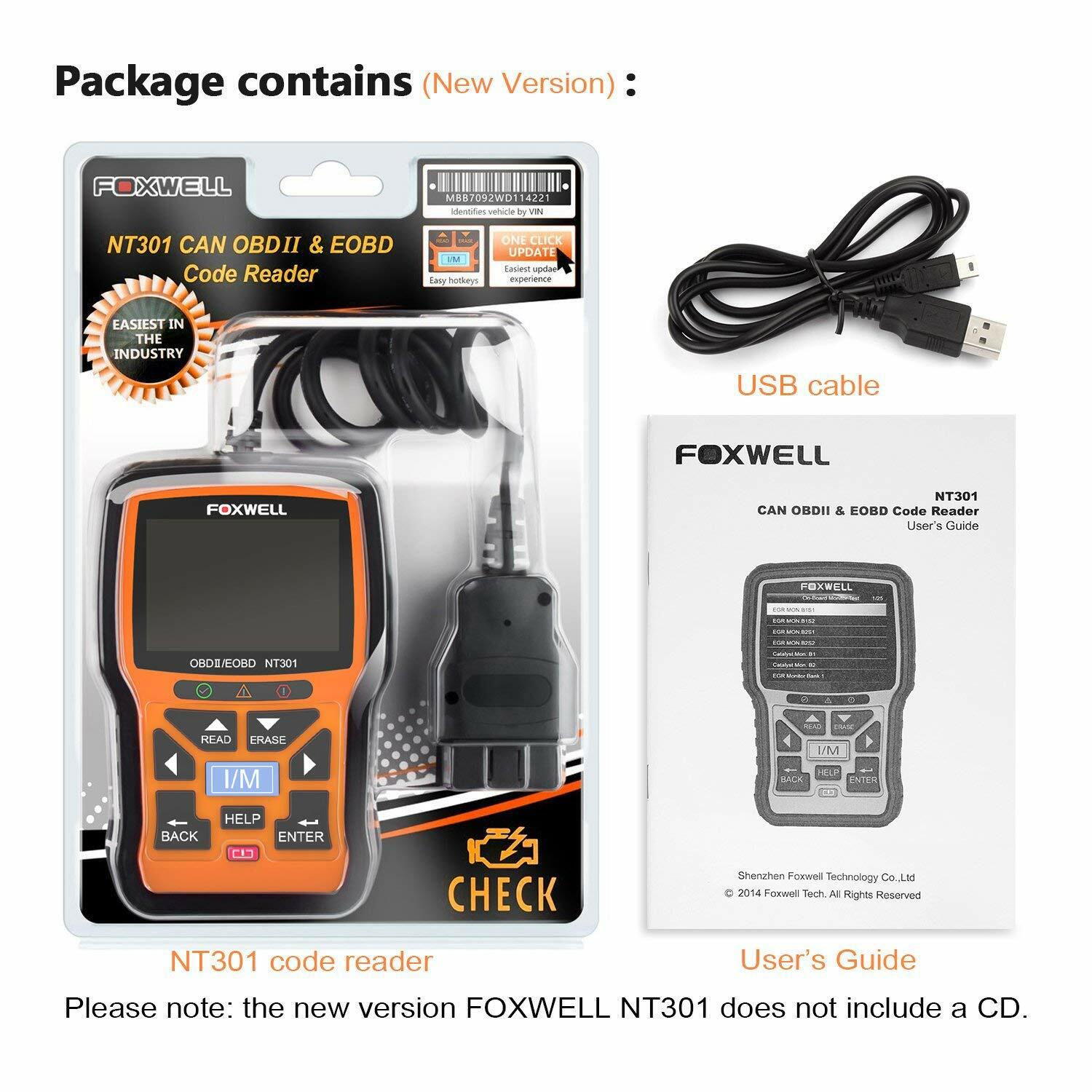 Foxwell NT301 OBD2 Scanner Code Reader OBD II Check Engine Car Diagnostic Tool