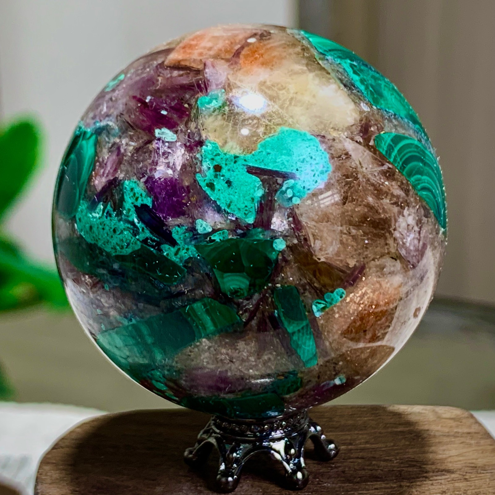 125G Newly discovered rare malachite purple mica symbiotic sphere restoration