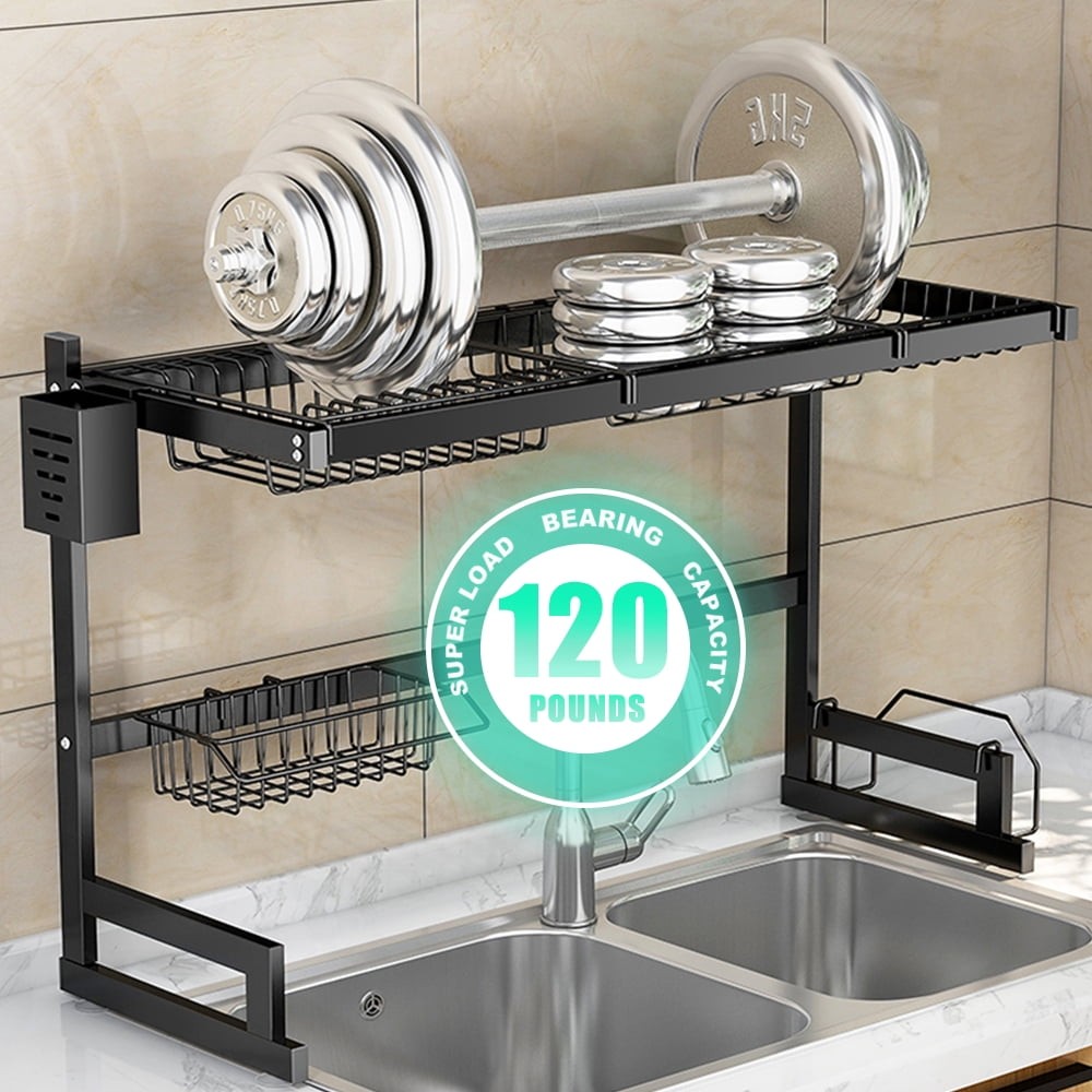 Space Saving 2-Tier Over Sink Dish Drainer, Large Stainless Steel Drying Rack