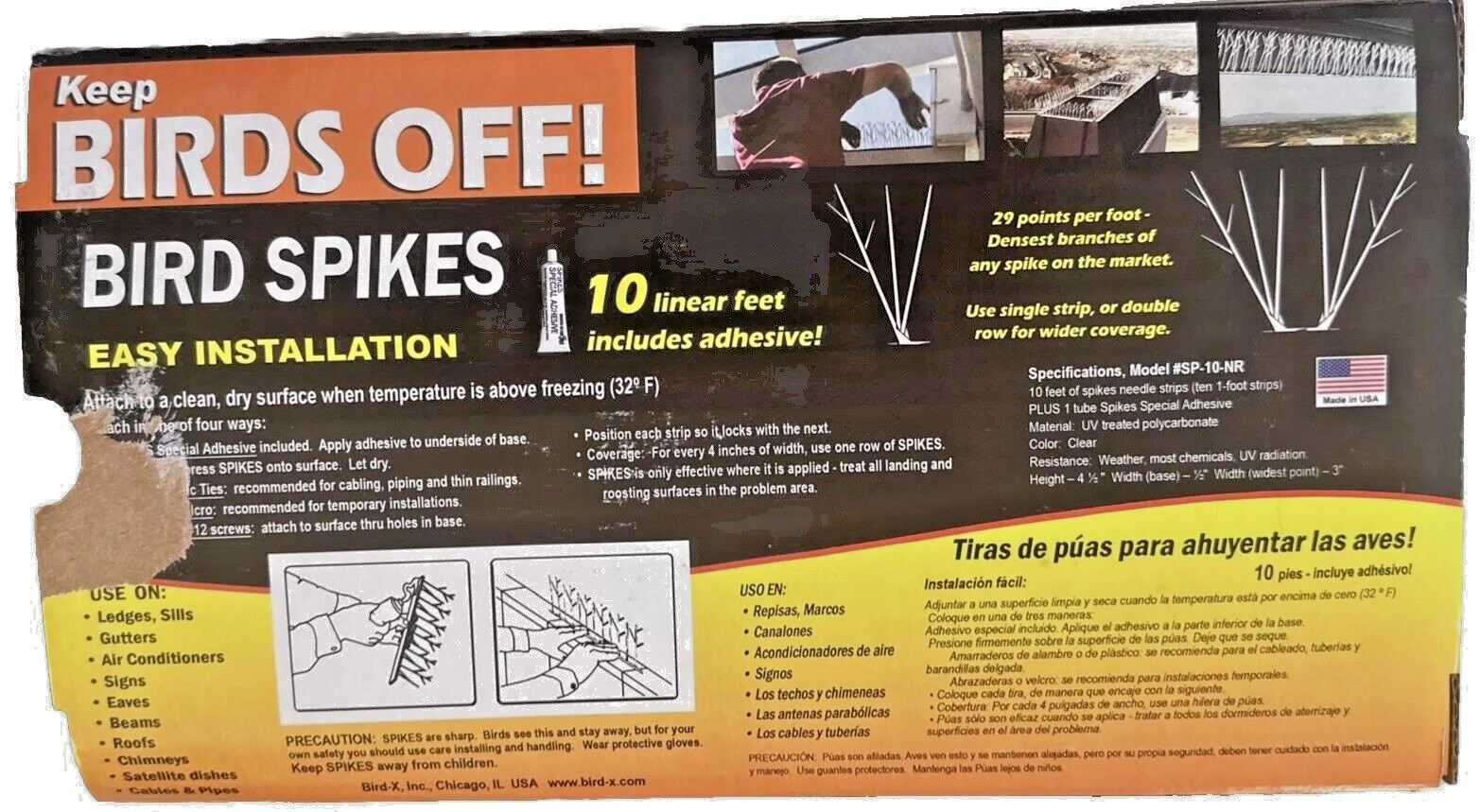 Birds Off! Plastic Polycarbonate Bird Spikes Kit 10 Feet NEW. PRICE DROP!