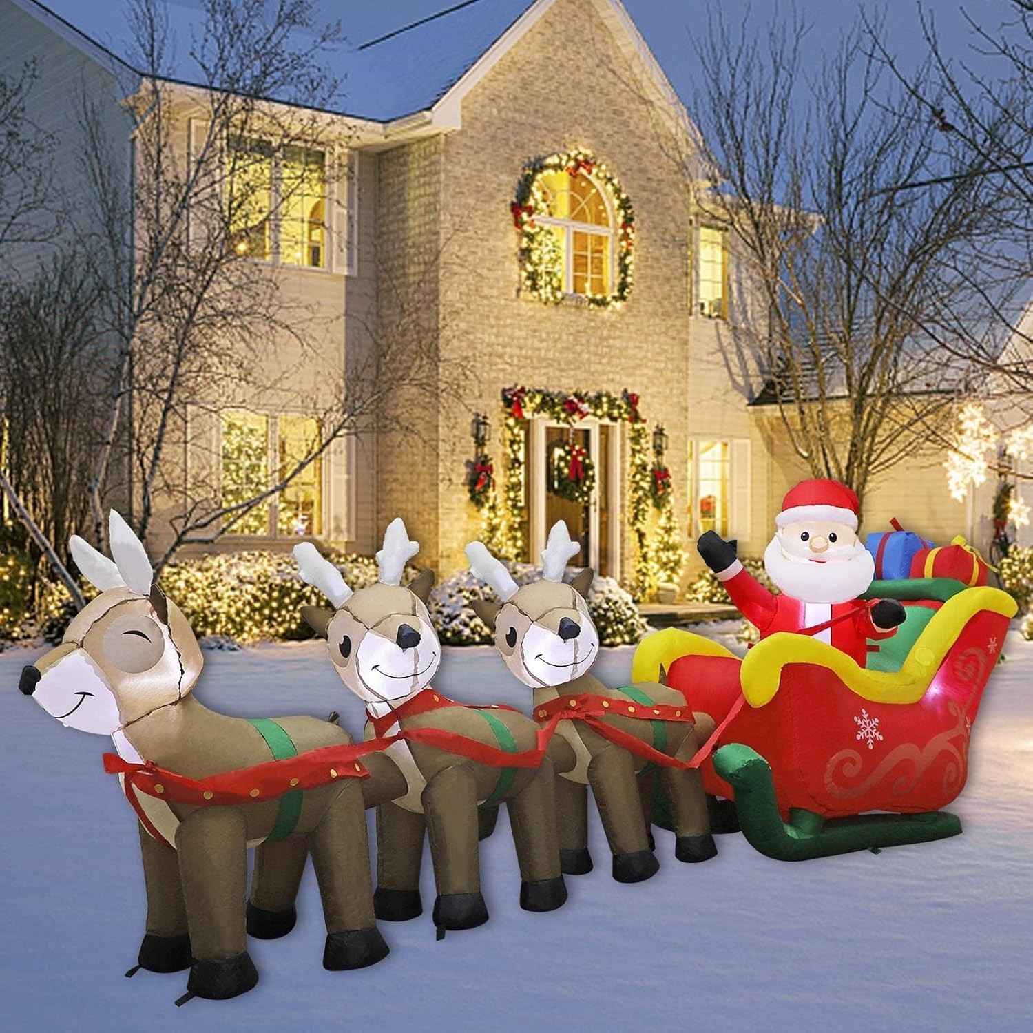 Spectacular 9.5 FT Inflatable Santa Claus with Sleigh & Reindeer - Outdoor Decor