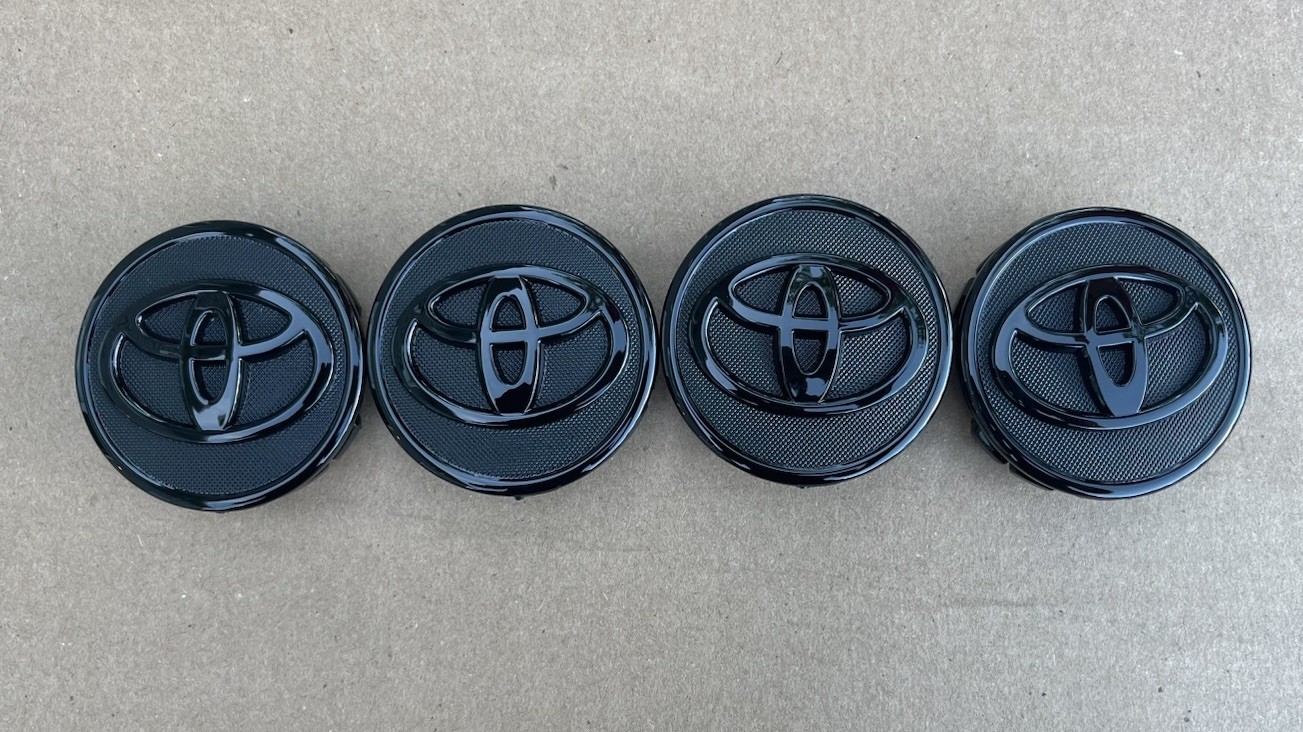 4x TOYOTA WHEEL RIM RIMS CENTER HUB CAP CAPS GLOSS BLACK LOGO 57MM PRIUS COROLLA
