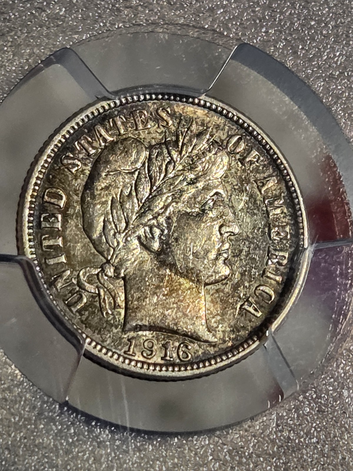 1916 10c Barber Dime PCGS AU58 Toned