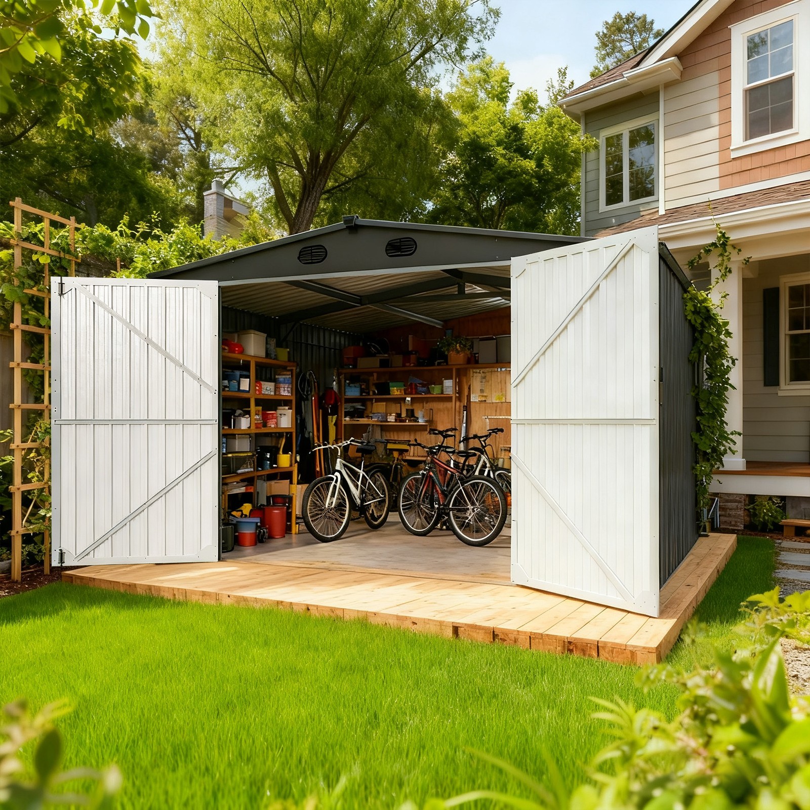 NEW 20'x13' Galvanized Metal Garage Shed Outdoor Storage Shed for Vehicle/Garden