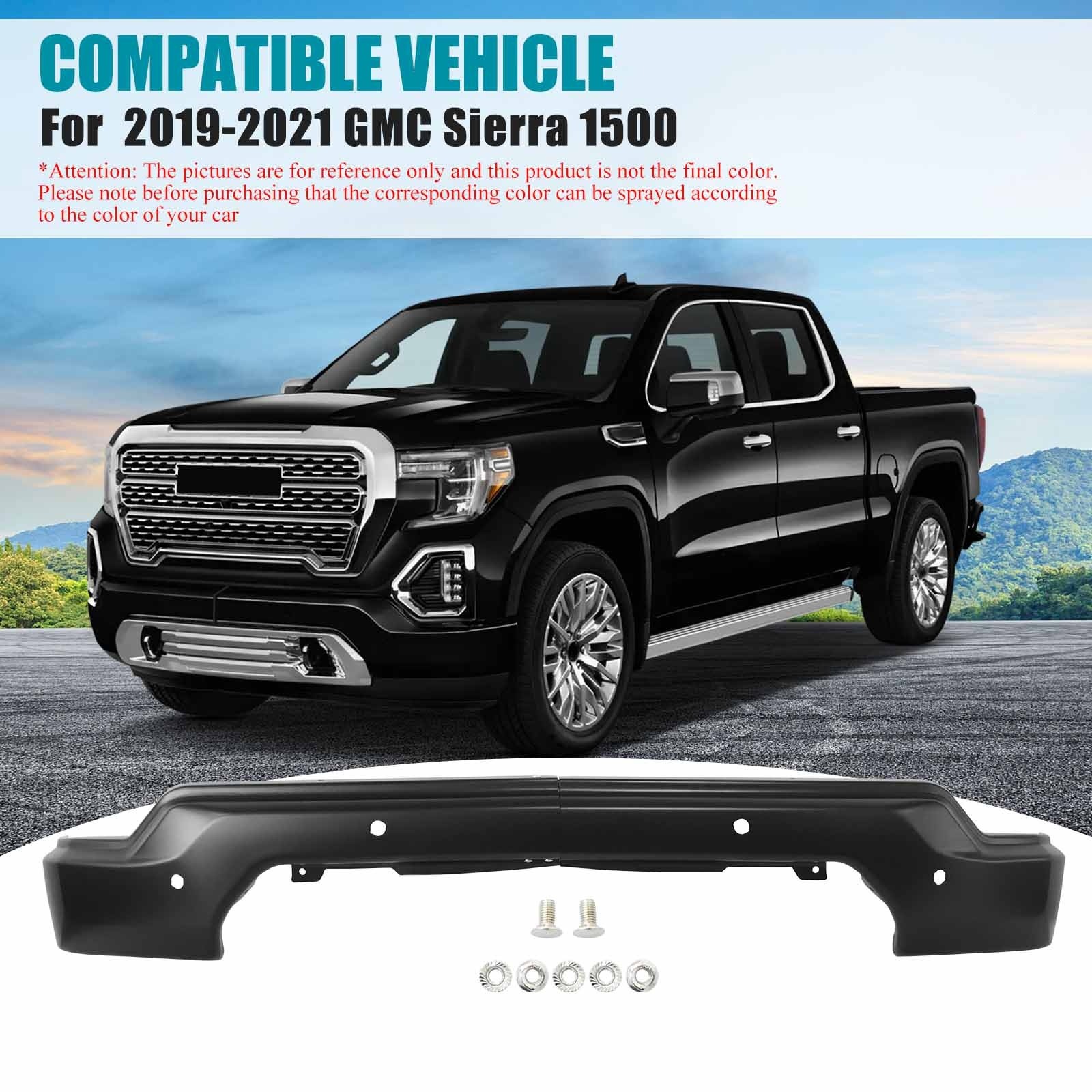 Front Bumper For 2019-2021 GMC Sierra 1500 Black With Sensor holes