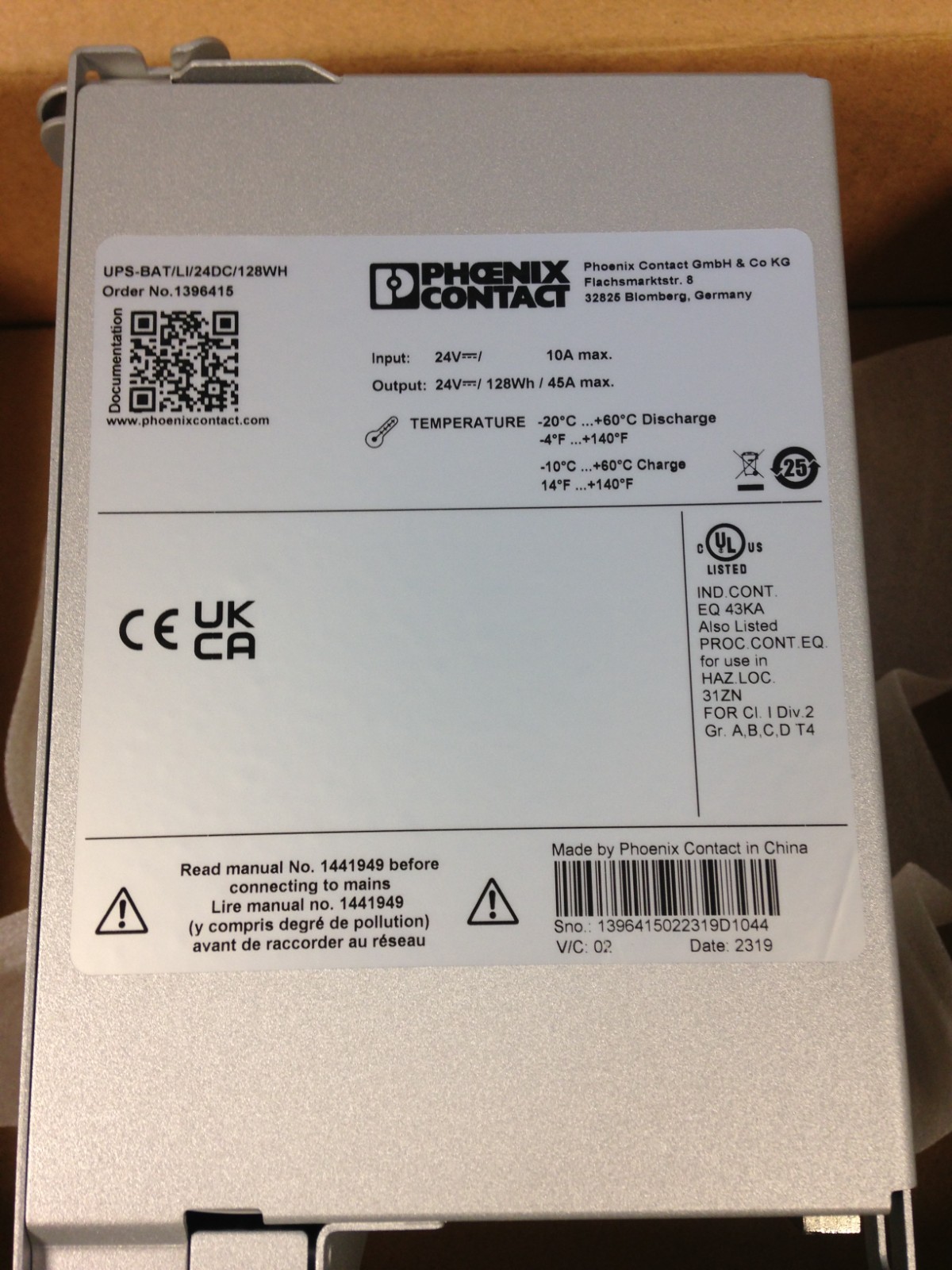 Phoenix Contact UPS-BAT/LI/24DC/128WH Li-Ion UPS Battery Module 24 BRAND NEW