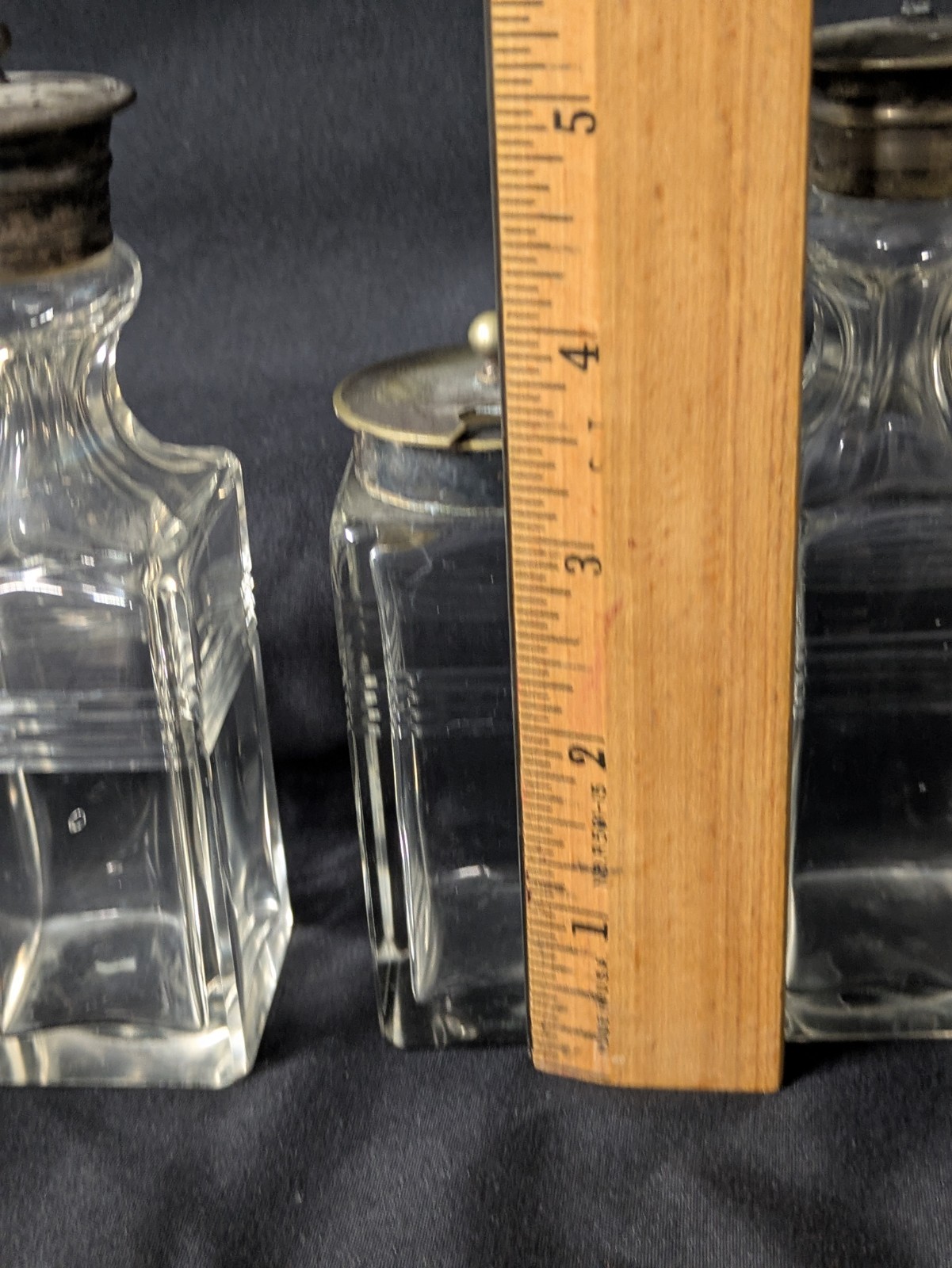 Vintage 6 Bottle Cruet Set with Handles Holder Silver plate Art Deco Condiments