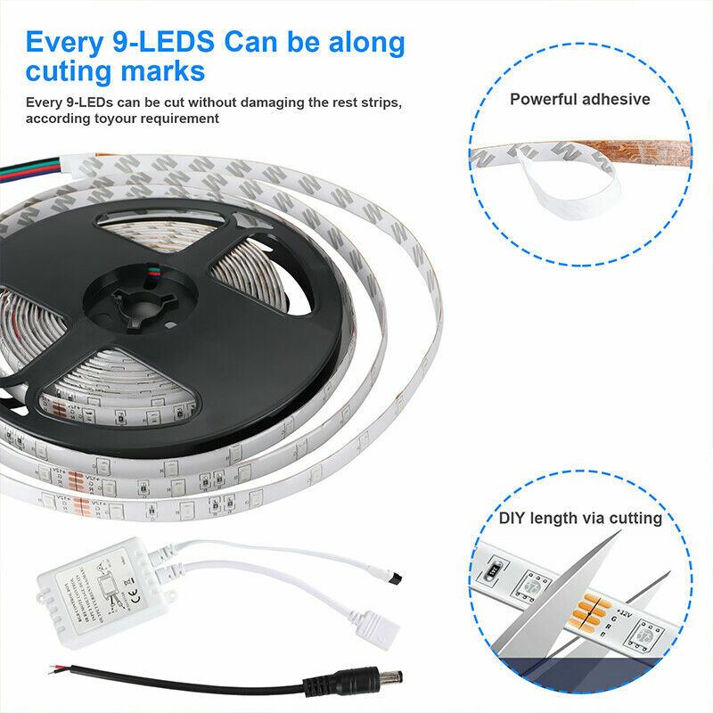 100 FT RGB Led Strip Lights Waterproof Flexible with 44 Keys Remote 12V US Power