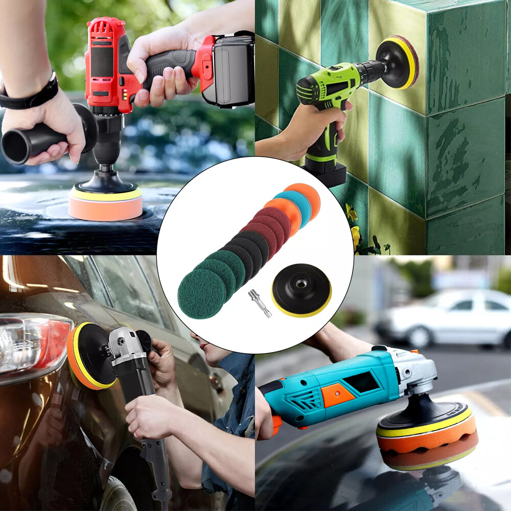4Inch Car Buffing Pads Polishing Kit 14Pcs for Drill Sponge Waxing Foam Polisher