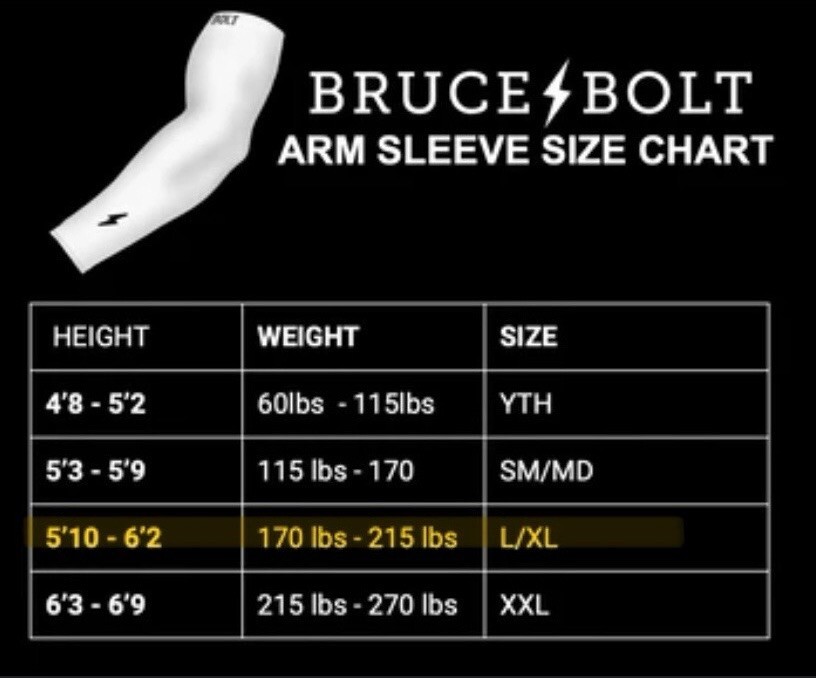 (1x) Bruce Bolt Baseball Arm Sleeve-Size: Adult (LG/XL) YOU PICK COLOR🔥🔥🔥