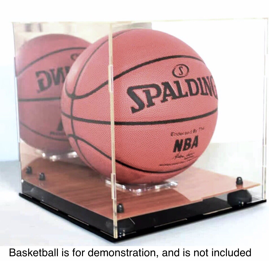 Full Size Basketball Display Case with Acrylic Wooden Court Base and Mirror Back