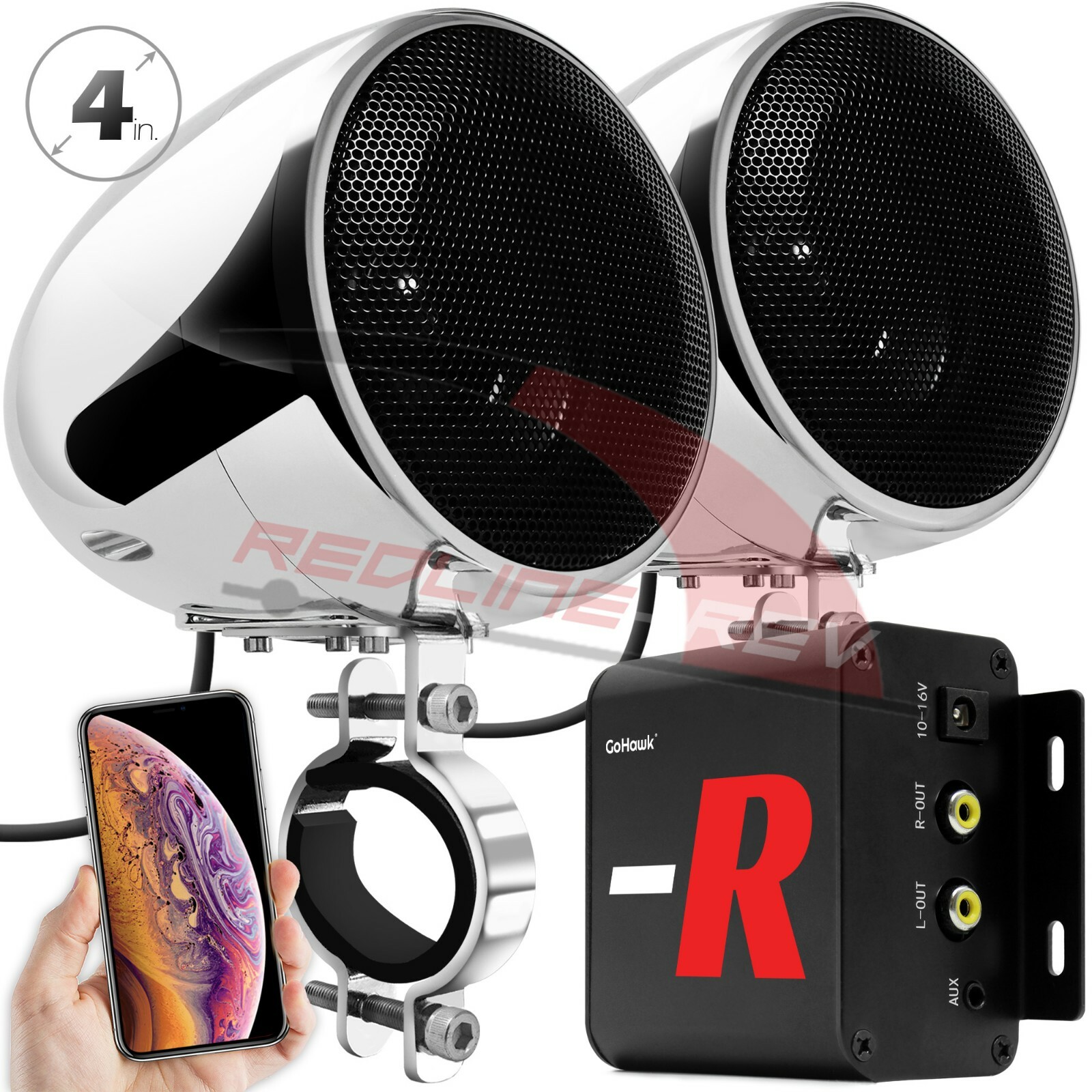 Bluetooth Amplifier Waterproof Motorcycle Stereo Speaker System MP3 FM Radio AUX