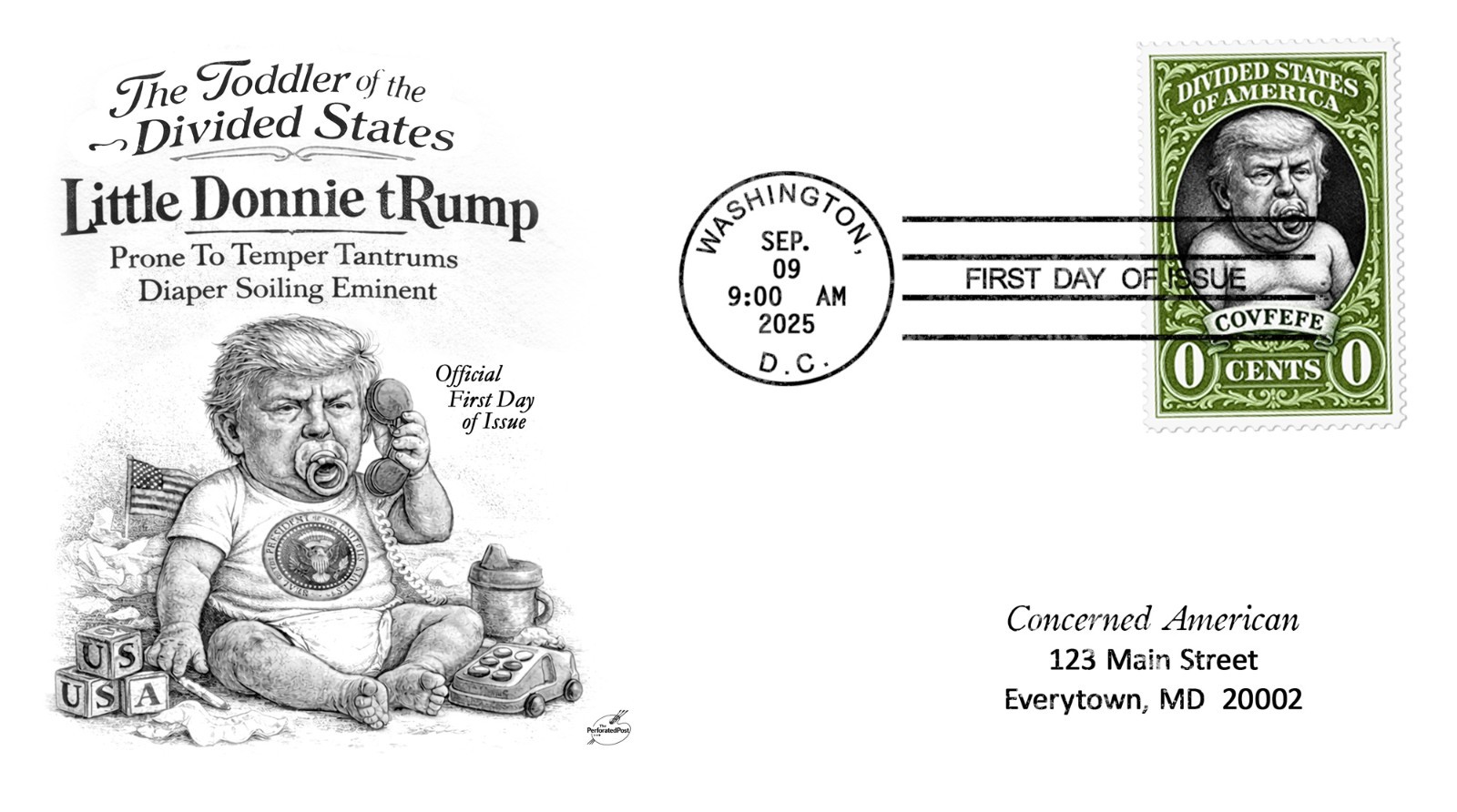 tRump the Toddler - Faux-FDC Cover - (Artistamp, Faux Postage, Cinderella)