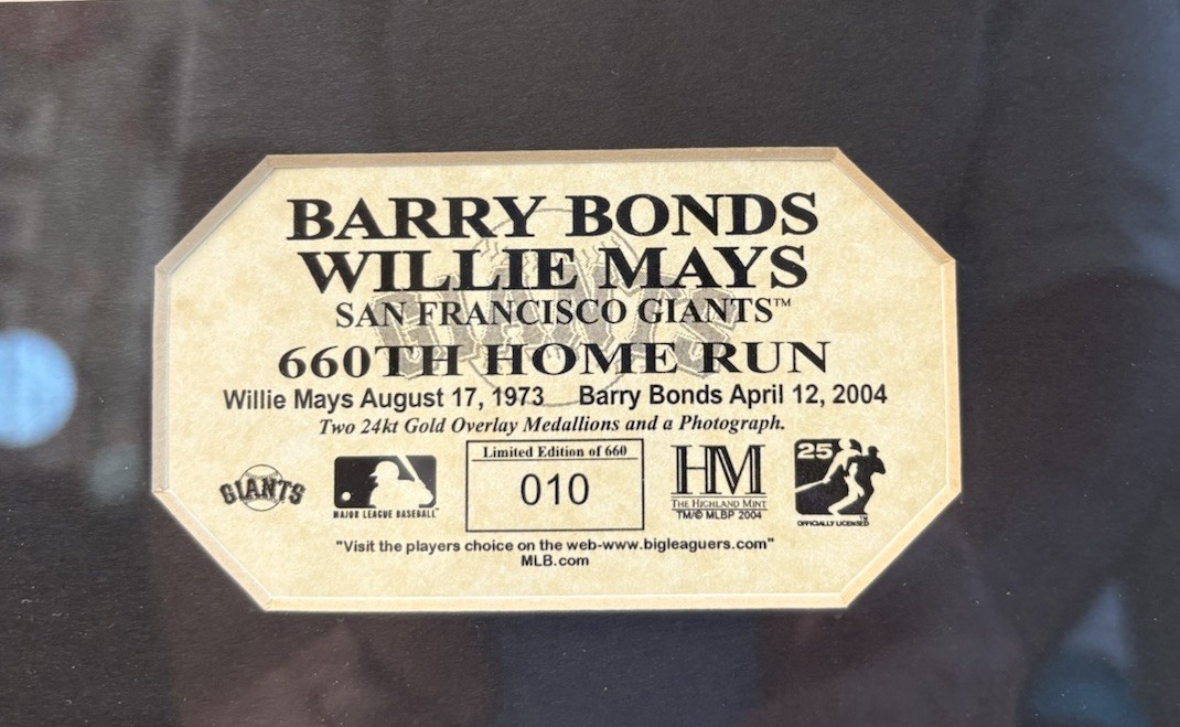 Willie Mays & Barry Bonds Highland Mint 660 Home Run Plaque! 10/660!