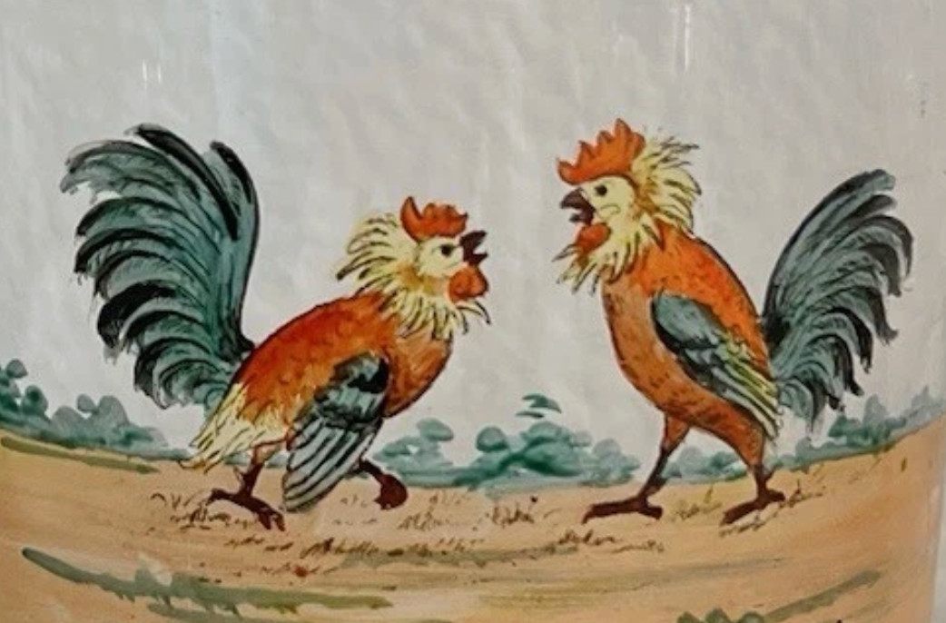 1940s Cocktail Shaker Hand-painted Rooster Silver Plated Vintage Art Deco 9"