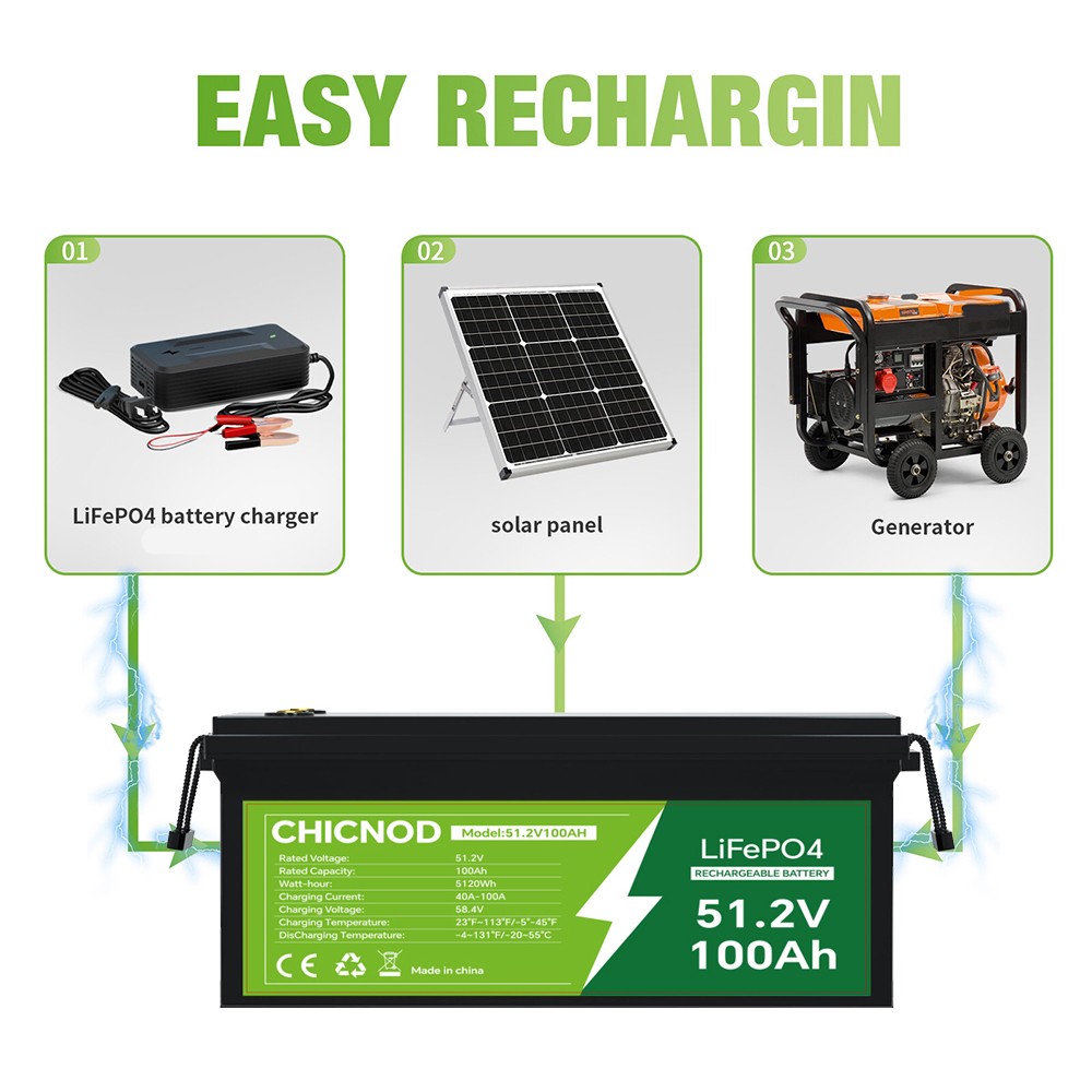 48V/51.2V 100Ah LiFePO4 Lithium Battery Built-in BMS Deep Cycle For RV Golf Cart