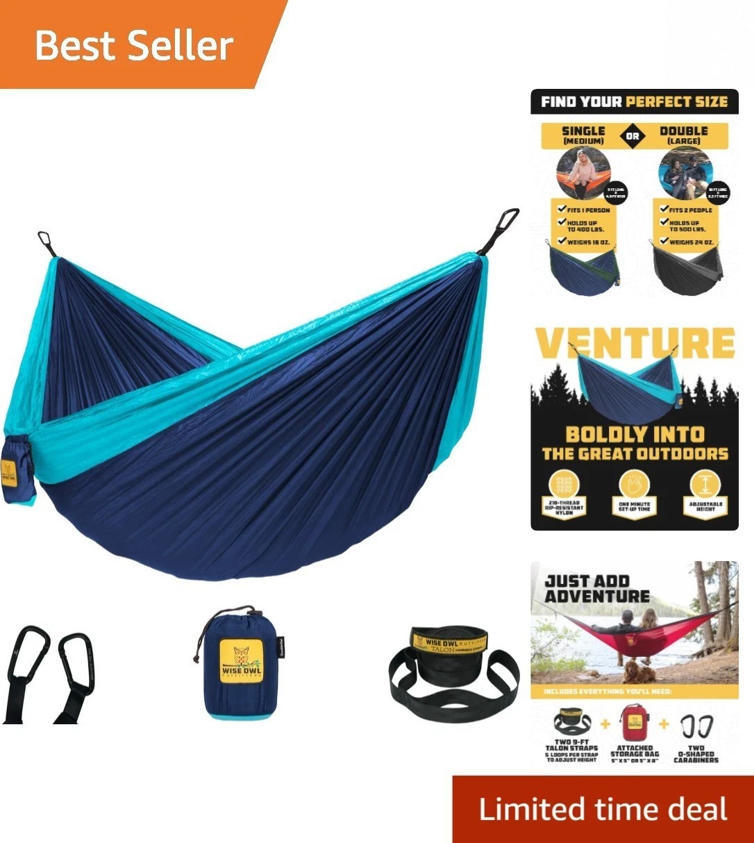 Packable Camping Hammock - 500lbs Support with All-Weather Nylon for Adventures