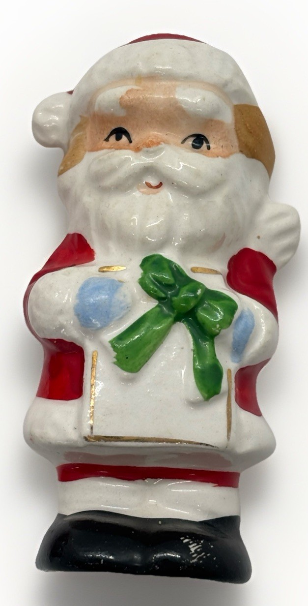 Vtg Santa Claus Salt & Pepper Shakers w Cork Stoppers 50's Christmas Japan 3.25”