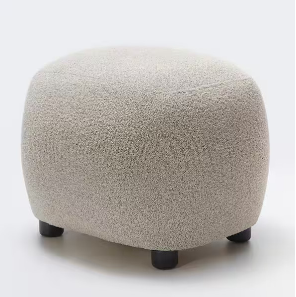 Boucle Upholstered Footrest Round Ottoman