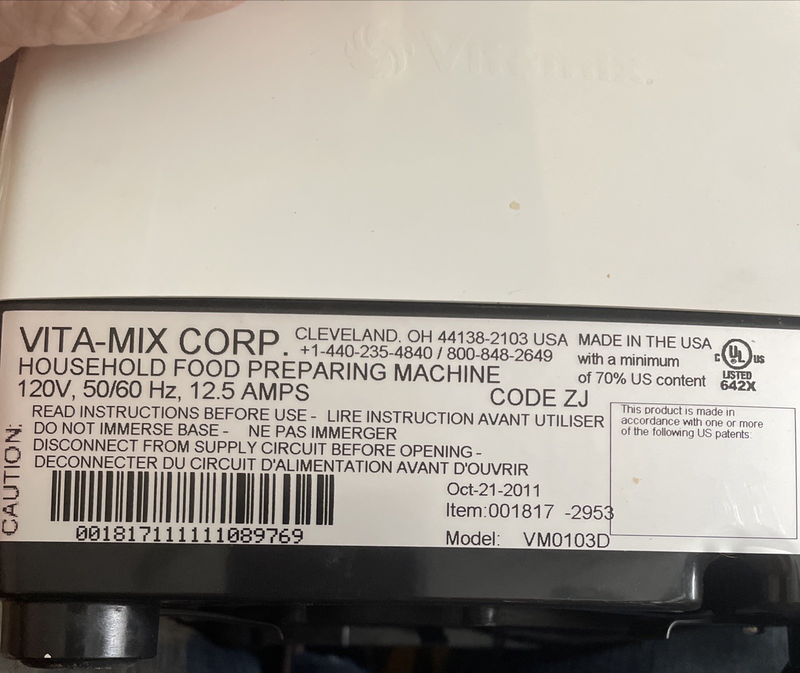 Vitamix Creations GC, White, 64 Oz Pitcher. VM0103D 10 Speed Blender