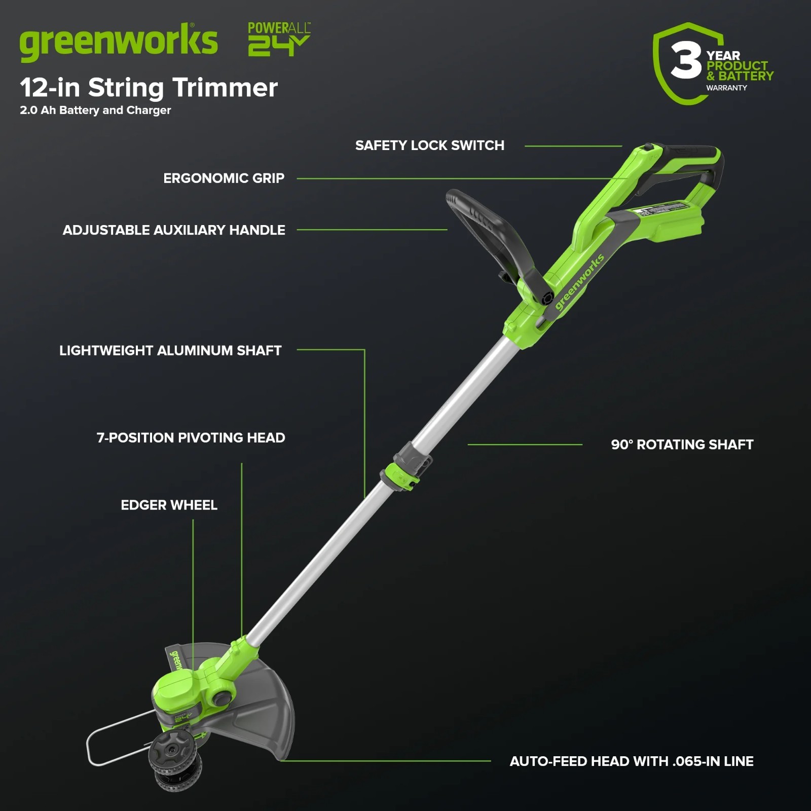 Greenworks 24V 12" Cordless String Trimmer/Edger(2-in-1) and Blower Combo Kit
