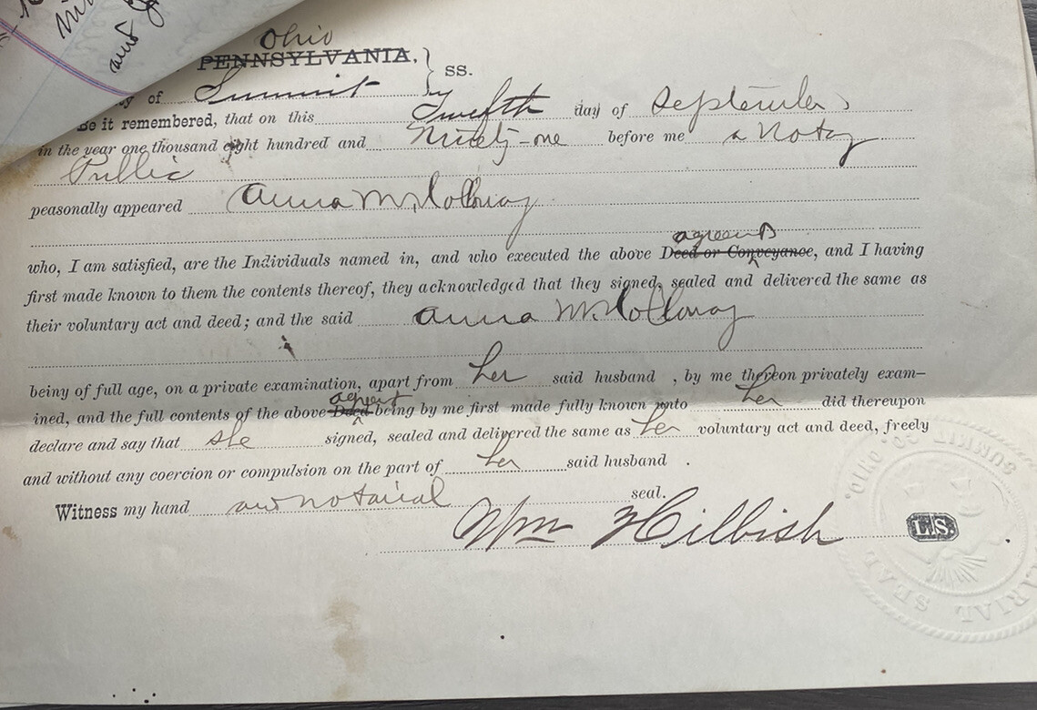 19th Century 1891 Articles of Agreement Clinton Cty PA Summit Cty Ohio, Woman