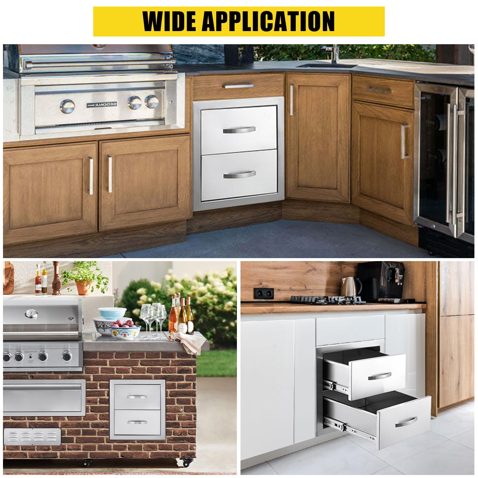 Outdoor Kitchen BBQ Drawers Stainless Steel Weatherproof Rust Resistant