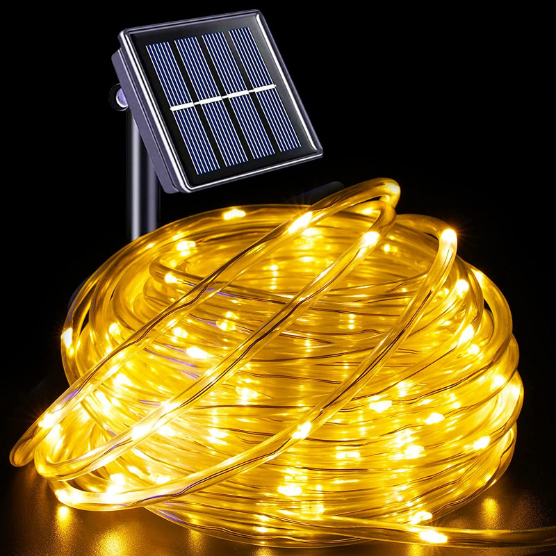 66FT 200LEDS Solar Outdoor Rope light 8 Modes for Camping Party Patio Decoration