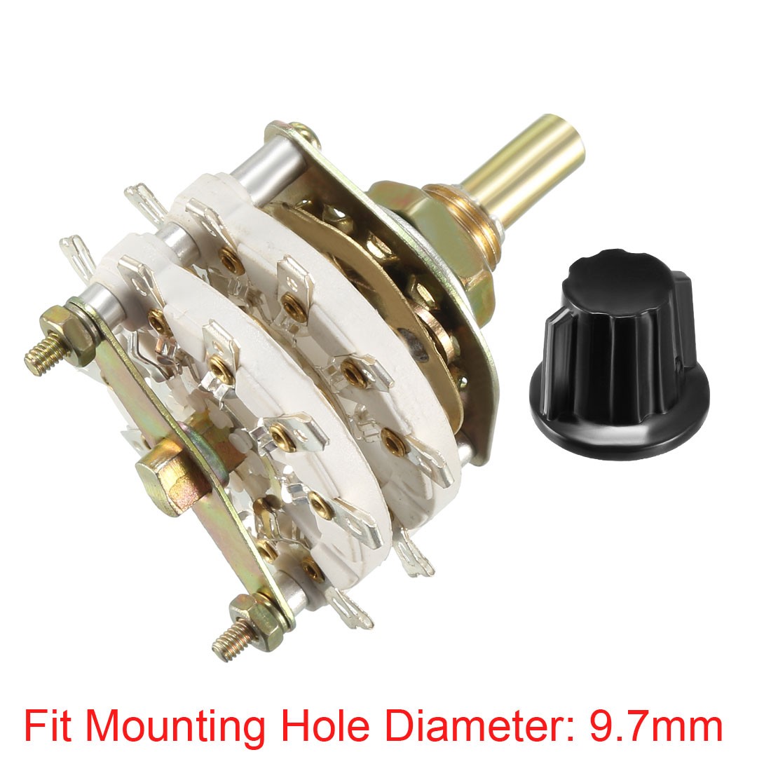 4P4T 4 Pole 4 Position 2 Deck Band Channel Rotary Switch Selector w Knob