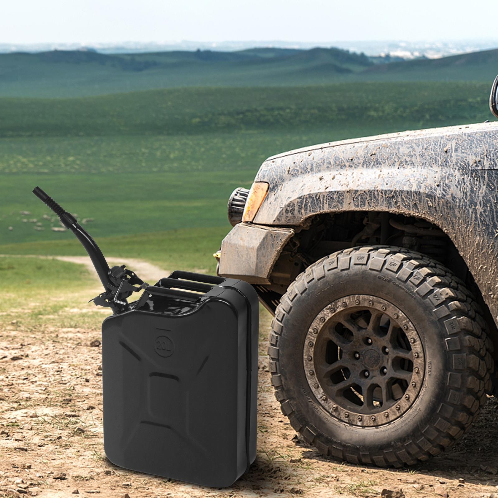 3 PCS 5 Gallons Jerry Can with Spout 20L Liter Steel Oil Gas Tank Gasoline Black