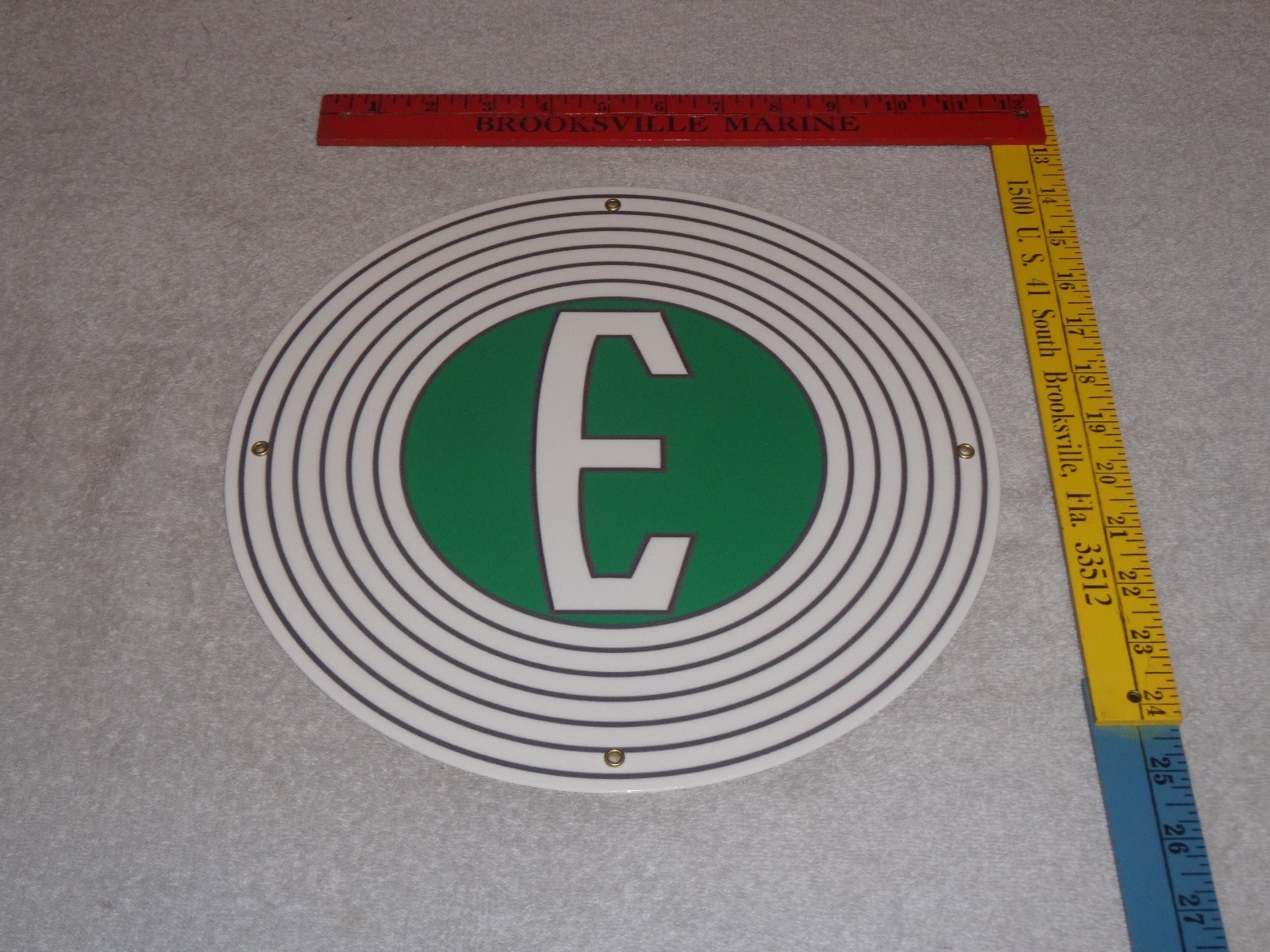 VINTAGE FORD "E" EDSEL 11 3/4" PORCELAIN METAL CAR, TRUCK, GASOLINE & OIL SIGN E