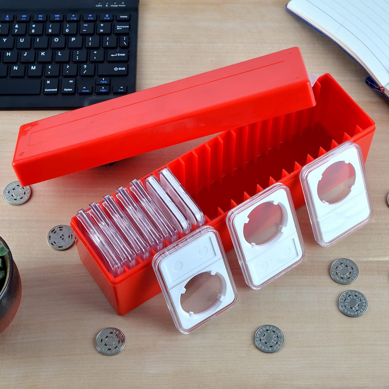 6Pack Storage Box Plastic Case for 20 Certified PCGS NGC Slabs Coin Holders RED