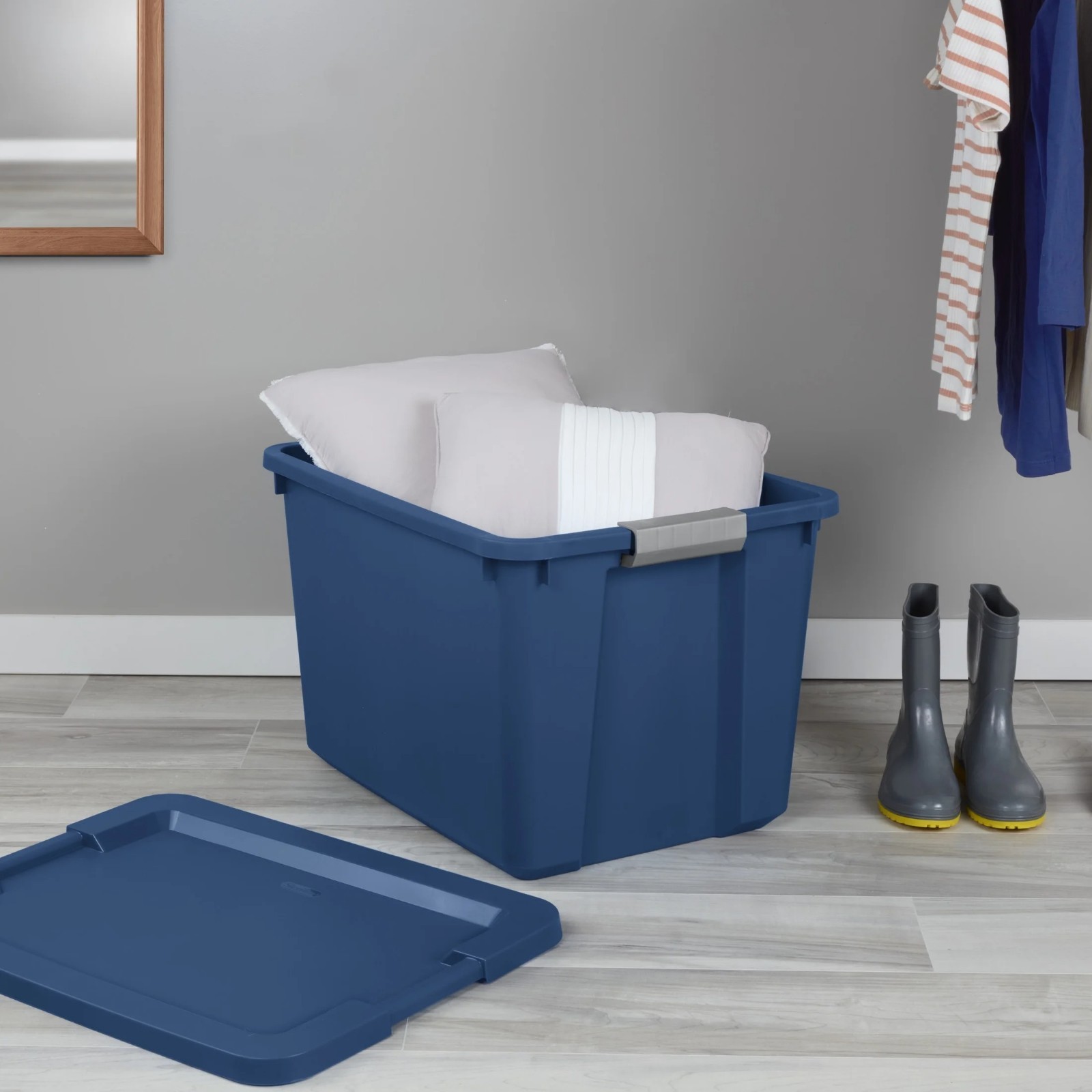 Large Storage Bin, 20 Gallon Plastic Storage Container with Latch Lid, Blue
