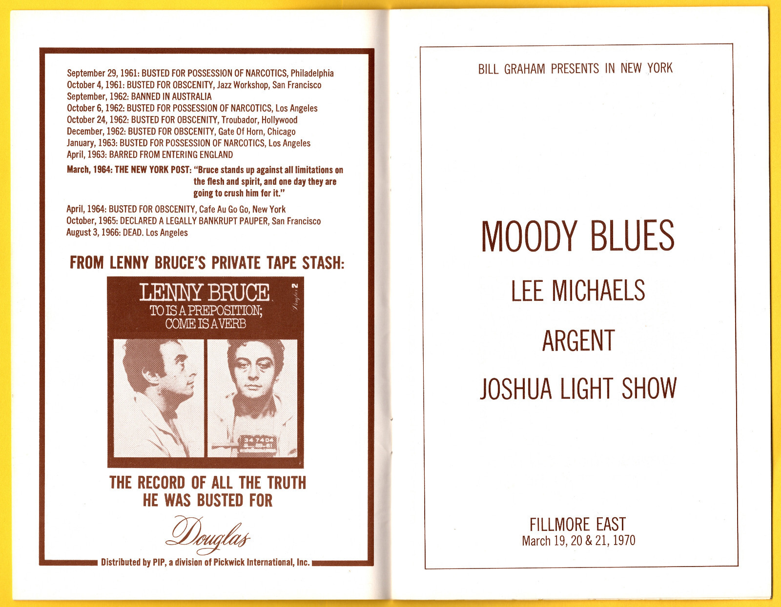 The MOOdY BLueS-LEE MichaeLS-Argent-BiLL Graham FiLLmore EaSt 1970 Program