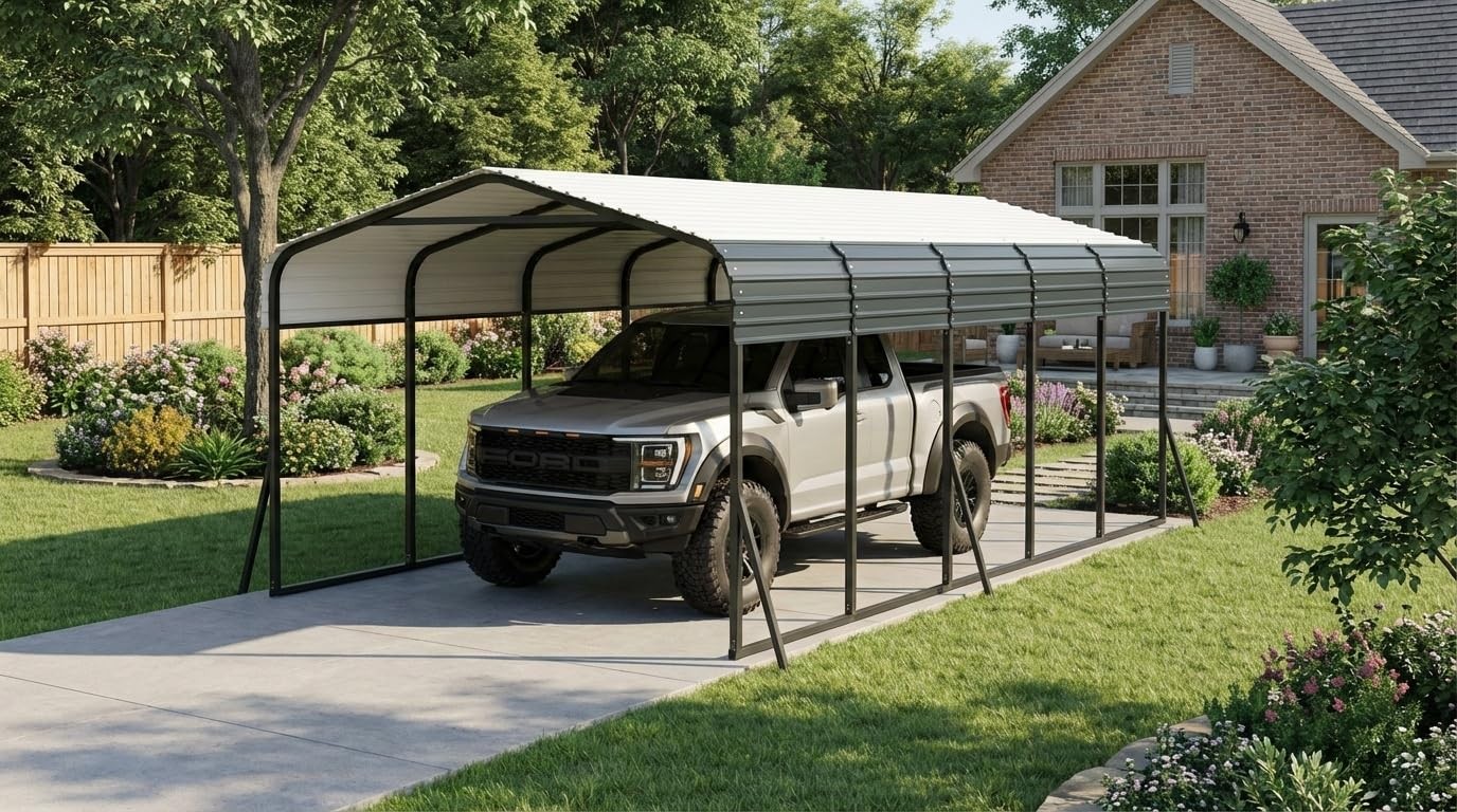 12'x24' Metal Carport, Heavy Duty Galvanized Steel Roof Canopy Car Shelter Truck
