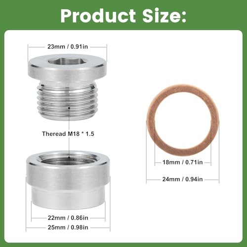 O2 Sensor Bung Weld in with Plug, 2 Set O2 Bung 304 M18-1.5 2 Set Silver