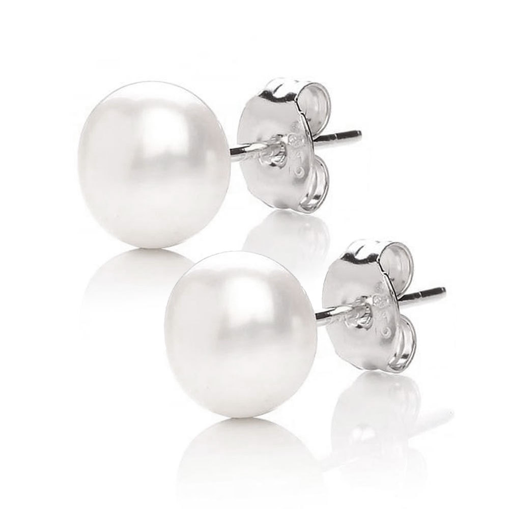 Sterling Silver Real Genuine Freshwater Culture Pearl Stud Earrings Gift for Her