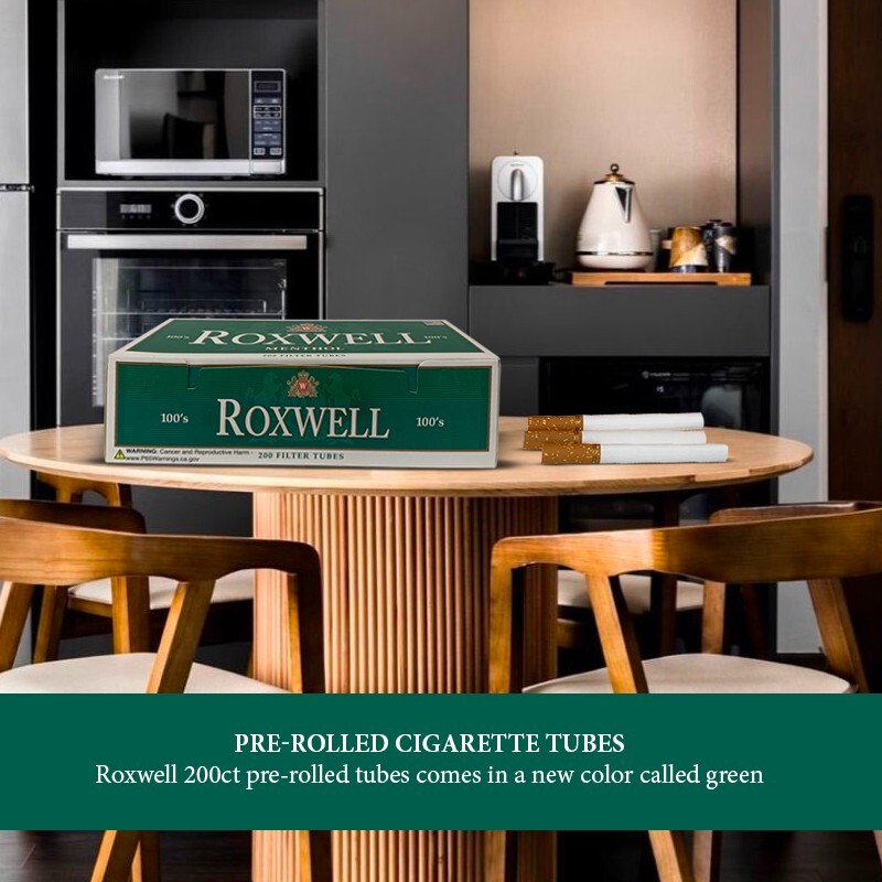 Roxwell Green Menthol Cigarette Tubes 100mm Size Pre-Roll Tubes 5 Pack of 200 Ct