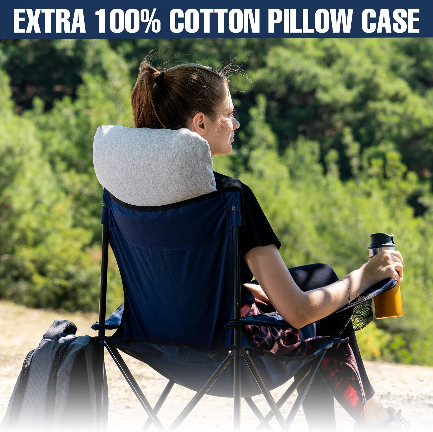 Memory Foam Pillow for Travel and Camping with Extra Cotton Cover Easy to Carry