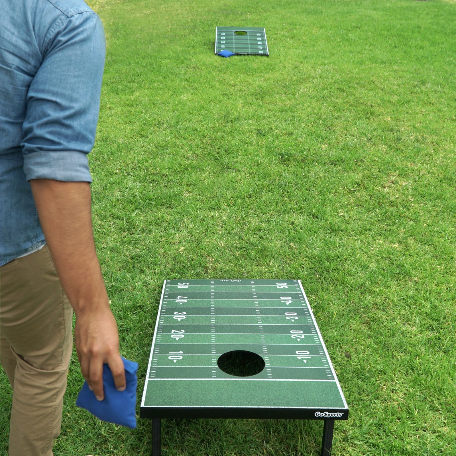 GoSports Portable Tailgate Cornhole Boards Game Set Football Edition 3'x2'