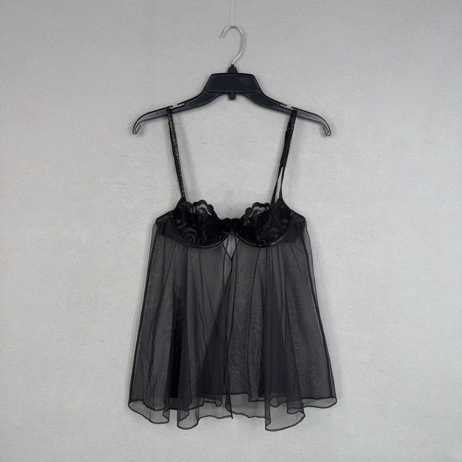 Victorias Secret Babydoll Gown Womens 34B Black Mesh Floral Lace Intimates